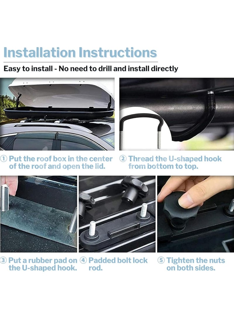 4 Pcs Universal Roof Box U-Bolt Clamps, Upgraded Rooftop Cargo Carrier Rack Bolts, Car Van Mounting Fitting Kit 85mm Inner Width Metal U-Bracket Clips w/ 8 Lock Nuts 2 Straps - Image 5