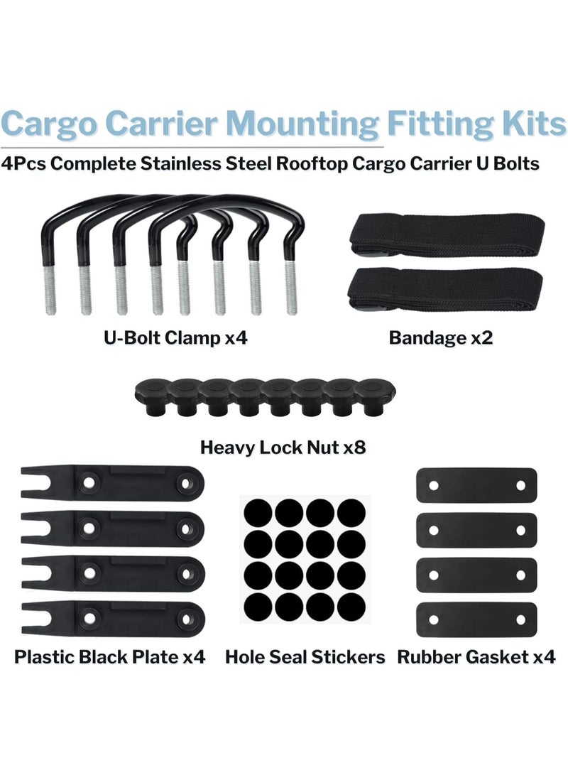 4 Pcs Universal Roof Box U-Bolt Clamps, Upgraded Rooftop Cargo Carrier Rack Bolts, Car Van Mounting Fitting Kit 85mm Inner Width Metal U-Bracket Clips w/ 8 Lock Nuts 2 Straps - Image 4