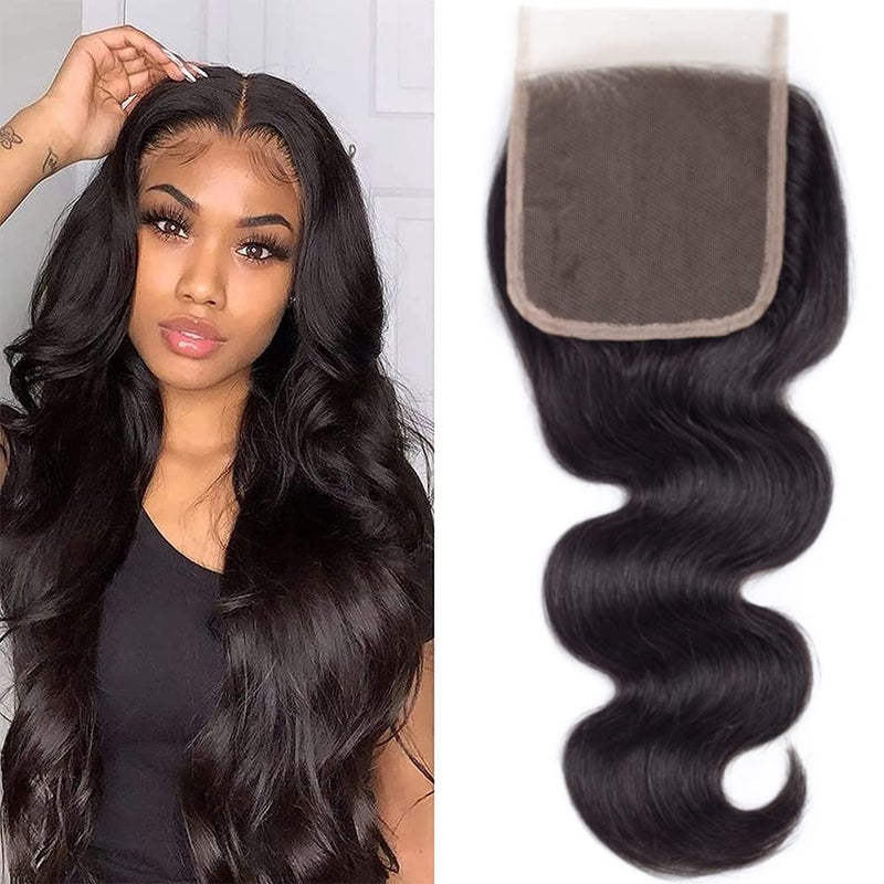 Amella Hair 10A Brazilian Body Wave Lace Closure Free Part 44 18inch Brazilian Body Wave Virgin Human Hair Swiss Lace Closure