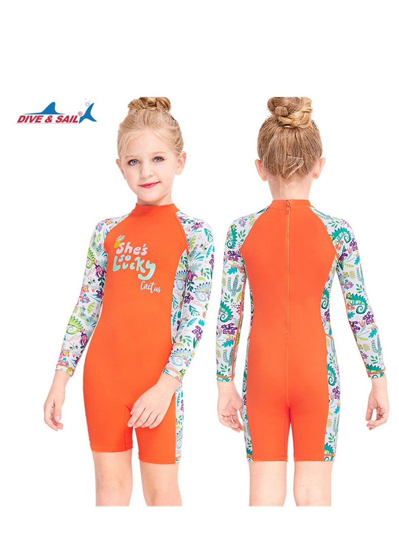DIVE & SAIL Keep Warm Children Diving Suit Three-layer High Elastic Wetsuit For Girls Orange - Image 2
