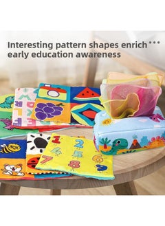Generic Baby Tear Tissue Box Paper Toy Baby Learning To Draw Tissue Exercise Early Education Educational Cloth Book-Color:Dinosaur Paradise (3 Ring Paper + 9 Silk Scarves)  - Image 3