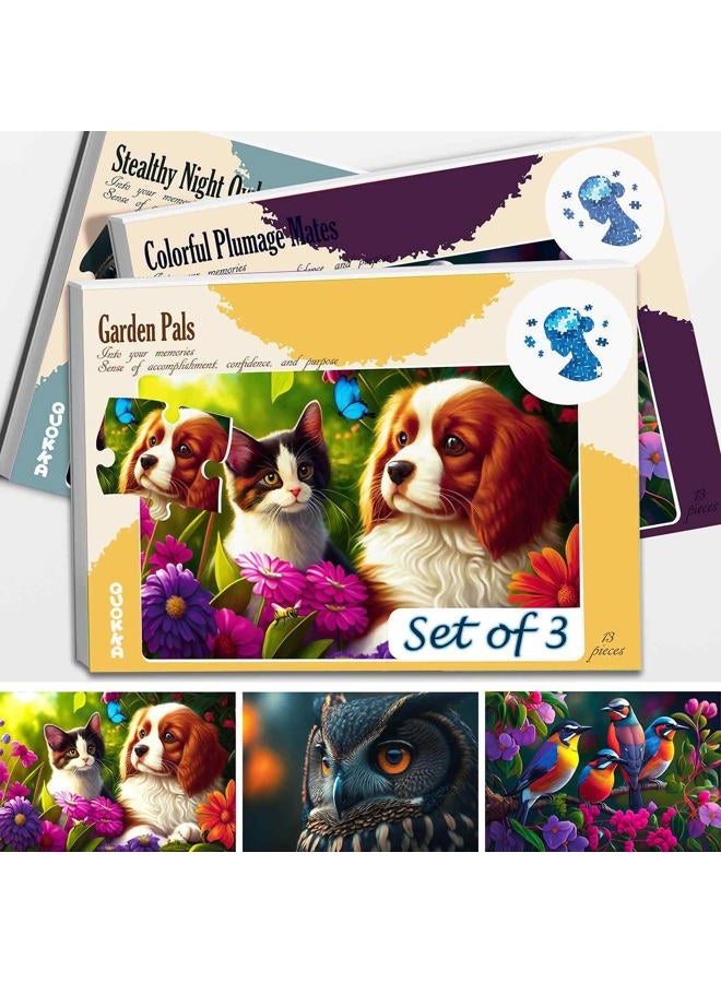 quokka 13 Piece Dementia Puzzles for Elderly - Large Piece Activities Products for Seniors - 3 Alzheimers Jigsaw Puzzle Games for Adults Cat, Dog, and Birds - Cognitive Gifts Toys for Men and Women - Image 1