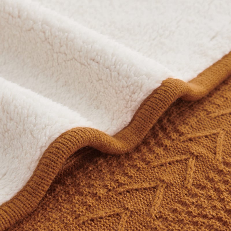 Longhui bedding Burnt Orange 50 x 63 Inches Acrylic Cable Knit Sherpa Throw Blanket - Thick, Soft, Big, Cozy Knitted Fleece Blankets for Couch, Sofa, Bed - Large Coverlet All Season - Image 4