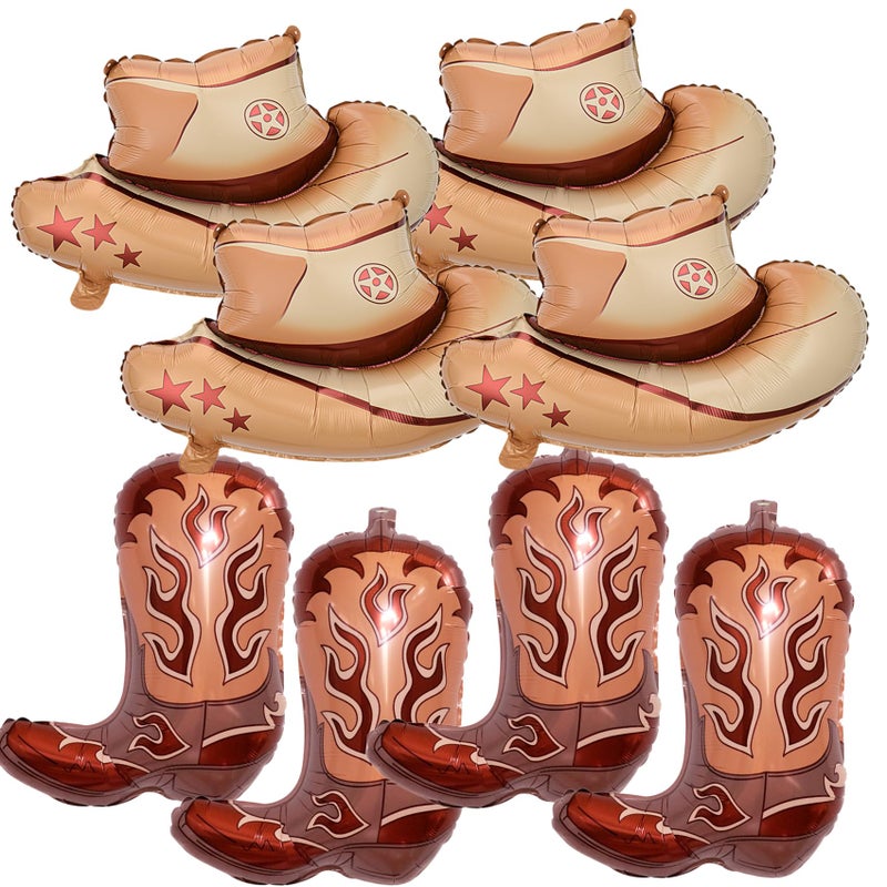KHC-KHF WesternBalloons CowboyBalloon 8PCS Large Cowboy Cowgirl Hat Boot Foil Balloons Western Birthday Party Rodeo Bachelorette Decorations Supply - Image 3