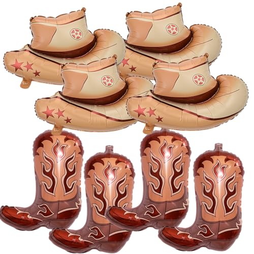 KHC-KHF WesternBalloons CowboyBalloon 8PCS Large Cowboy Cowgirl Hat Boot Foil Balloons Western Birthday Party Rodeo Bachelorette Decorations Supply - Image 1