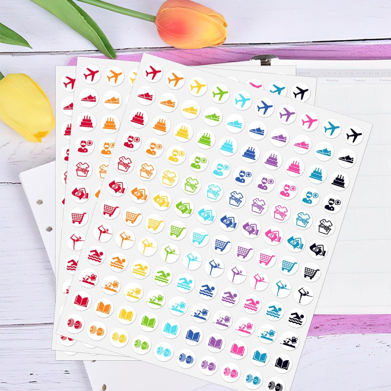 GSCWLD 600PCS Mini Colorful Calendar Stickers,Planner Stickers for Airplane,Fitness,Swimming,Household Chores,Bill,Shopping,Birthday,Reading,Travel Planning,Appointment Reminder Sticker(0.5") - Image 4