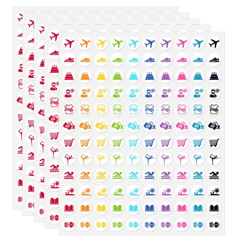 GSCWLD 600PCS Mini Colorful Calendar Stickers,Planner Stickers for Airplane,Fitness,Swimming,Household Chores,Bill,Shopping,Birthday,Reading,Travel Planning,Appointment Reminder Sticker(0.5") - Image 1