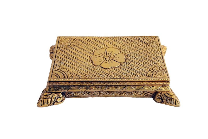 KALARAMBH KALARAMBH Brass BajathBajotPaatChourangChowki for Home Pooja Puja Mandir Temple Decor Collectible Handicraft Art Yellow 6 x 4 x 1 Inch L x W x H  - Image 1