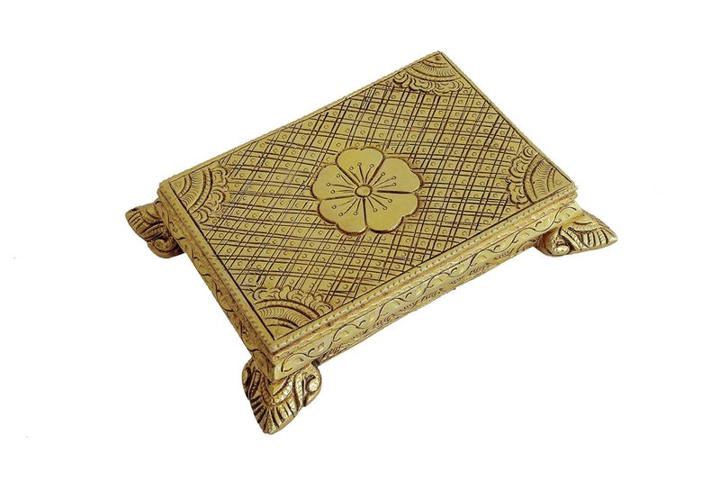 KALARAMBH KALARAMBH Brass BajathBajotPaatChourangChowki for Home Pooja Puja Mandir Temple Decor Collectible Handicraft Art Yellow 6 x 4 x 1 Inch L x W x H  - Image 2