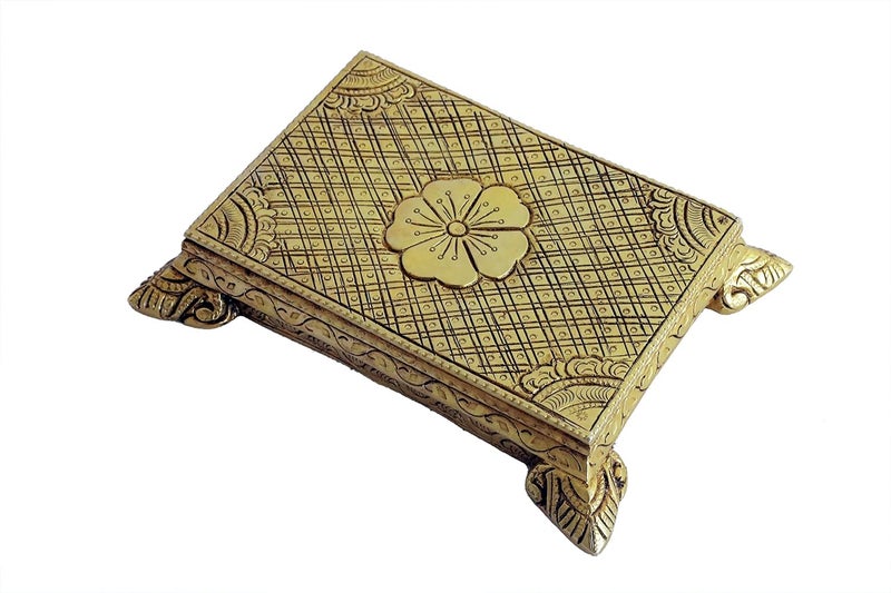 KALARAMBH KALARAMBH Brass BajathBajotPaatChourangChowki for Home Pooja Puja Mandir Temple Decor Collectible Handicraft Art Yellow 6 x 4 x 1 Inch L x W x H  - Image 3