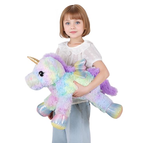FFxiong 24 Inch Rainbow Colors Rose Velvet Unicorn Stuffed Animal Plush Toy with Wings Soft Cute Large Unicorn Plush Animals Pillow Gift for Children Boy Girl Kids Birthday Valentine Decorations - Image 5