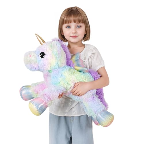 FFxiong 24 Inch Rainbow Colors Rose Velvet Unicorn Stuffed Animal Plush Toy with Wings Soft Cute Large Unicorn Plush Animals Pillow Gift for Children Boy Girl Kids Birthday Valentine Decorations - Image 1