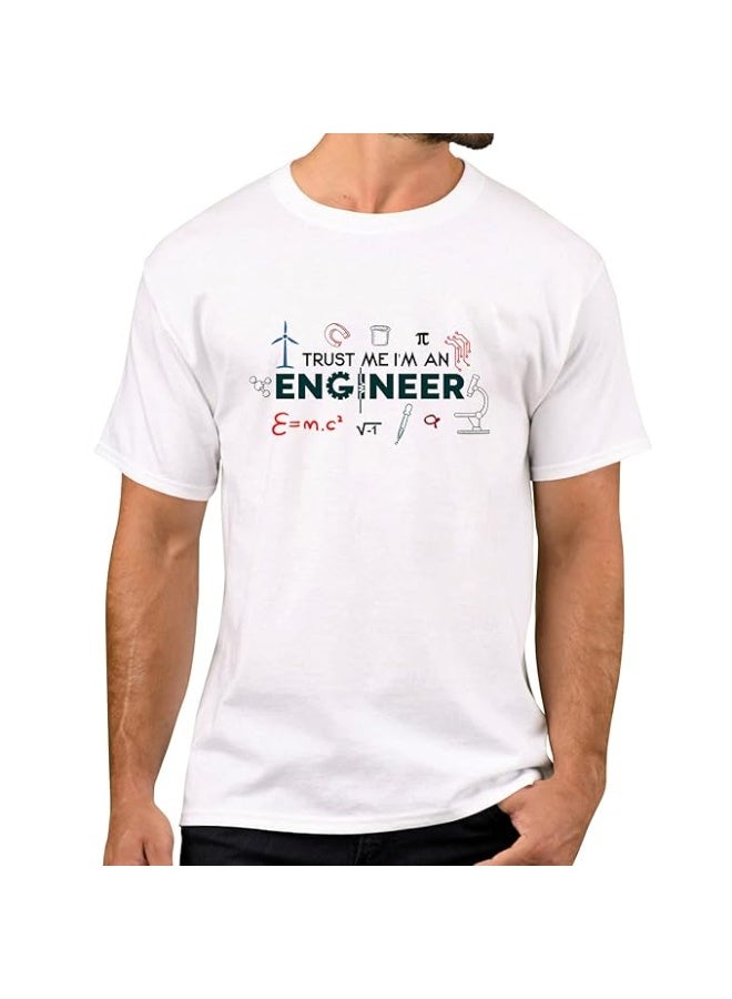 OPLU Store Men's Regular Fit Cotton Engineer Graphic T-Shirt, White, XL - Image 1