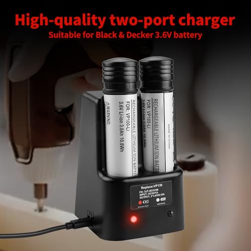 energup 2Pack VP100 Li-ion Battery for Black Decker Versapak Batteries VP100C VP105 VP105C VP110 VP110C VP143 for Black Decker 3.6V Versapak Batteries, with 2Port Black and Decker 3.6V Charger - Image 5