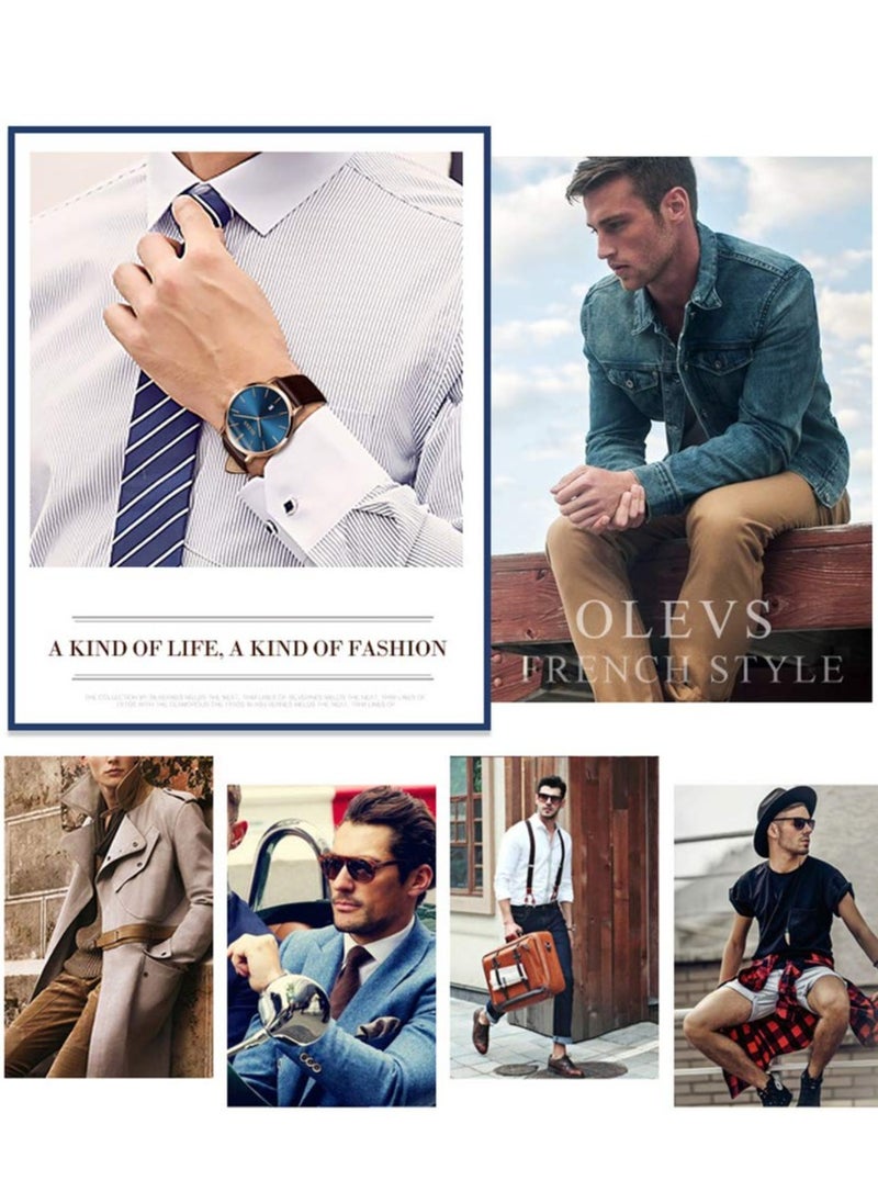 OLEVS - OLEVS Mens Watches Minimalist Ultra Thin Fashion Casual Analog Quartz Date Watch Waterproof Slim Simple Big Face Dress Wrist Watch with Retro Leather Band for Men - Image 1