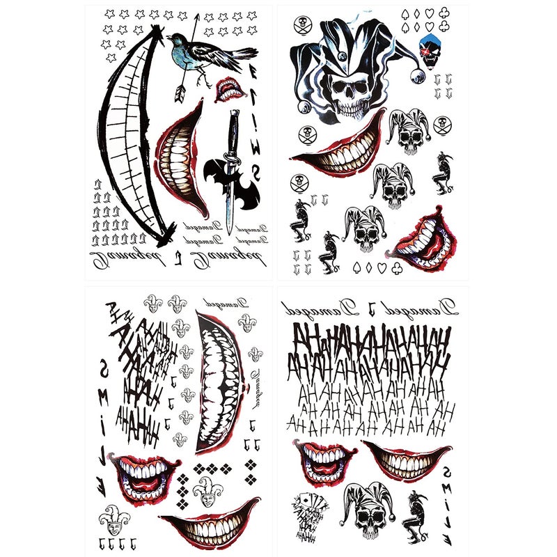 Men Tattoos, 4-Sheet Temporary Tattoos Fake Tattoo Sticker for Halloween Costume Accessories and Parties