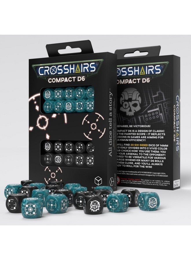 Q WORKSHOP Crosshairs Compact D6: Stormy & Black by Q-Workshop, Dice for RPG Board Games, for 1+ Players and Ages 14+