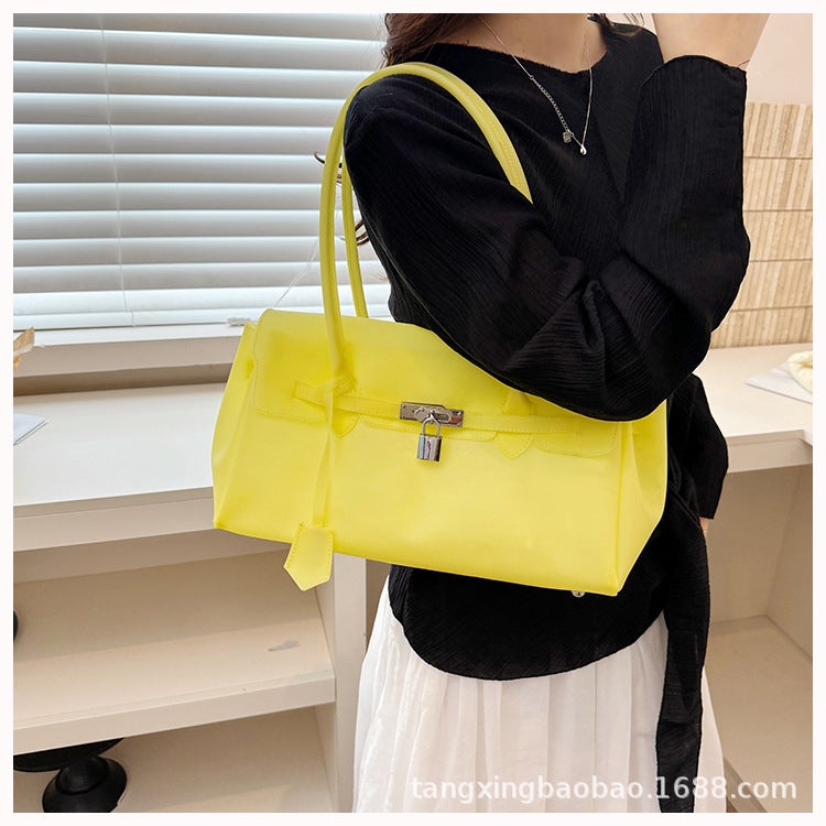 Fashionable Fresh Jelly Tote Shoulder Bag, Large Capacity, Lock Clasp, Women - Image 2