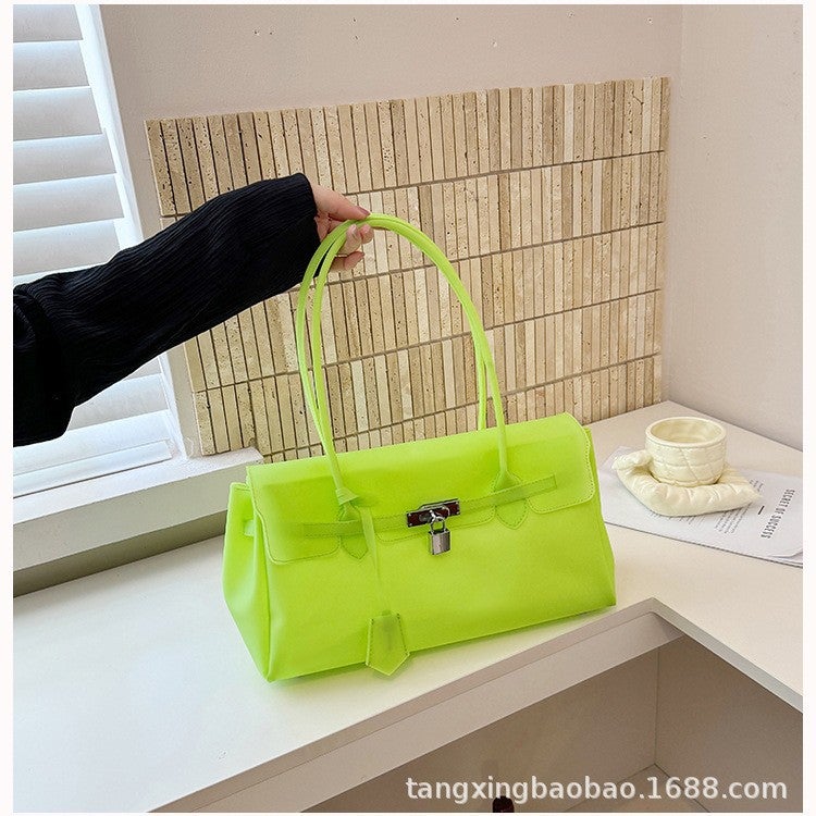 Fashionable Fresh Jelly Tote Shoulder Bag, Large Capacity, Lock Clasp, Women - Image 3
