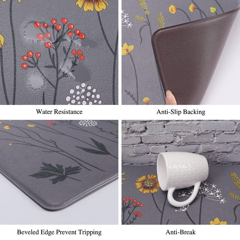 Rempry Kitchen Rugs and Mats Set of 2, Colorful Flowers Kitchen Mats for Floor, Non Slip Cushioned Anti-Fatigue Floor Mats for Kitchen Sink Office, 17"x47"+17"x29" - Image 3
