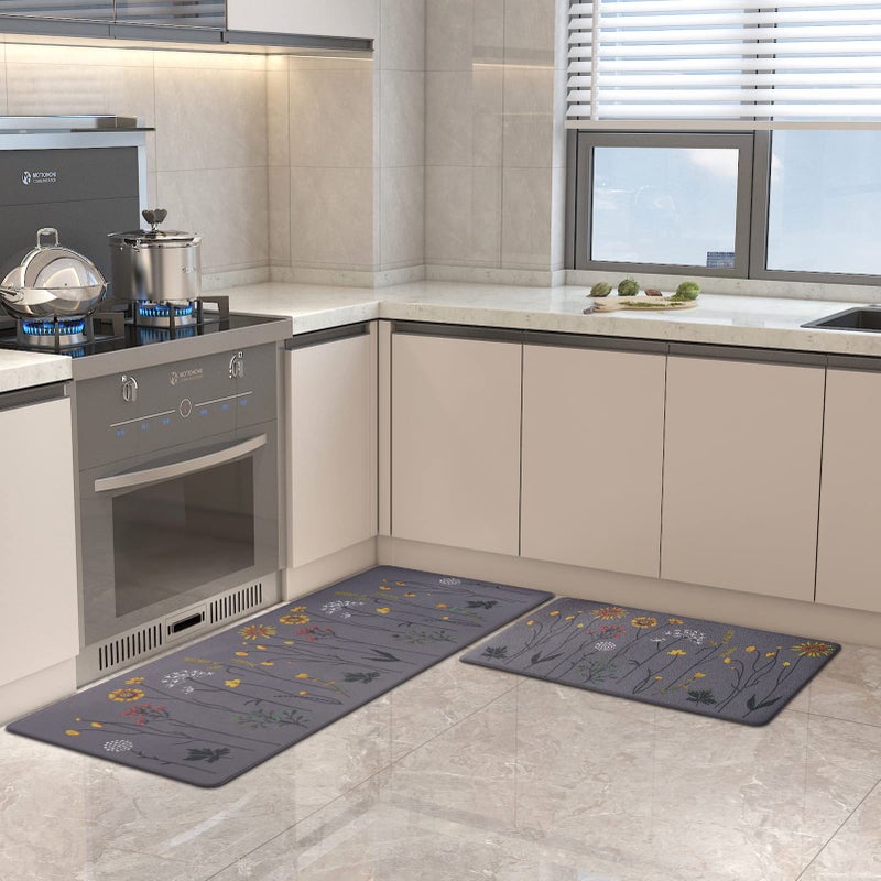Rempry Kitchen Rugs and Mats Set of 2, Colorful Flowers Kitchen Mats for Floor, Non Slip Cushioned Anti-Fatigue Floor Mats for Kitchen Sink Office, 17"x47"+17"x29" - Image 4