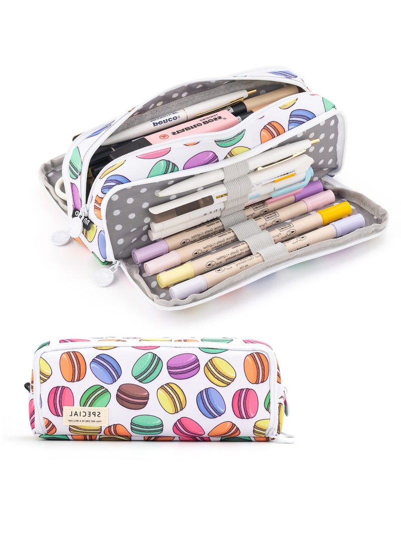 Excefore Large Pencil Canvas Pencil Case, Multi-compartmen Stylish Storage for Students & Professionals Teen Boys Girls School Students(White Macaron) - Image 1