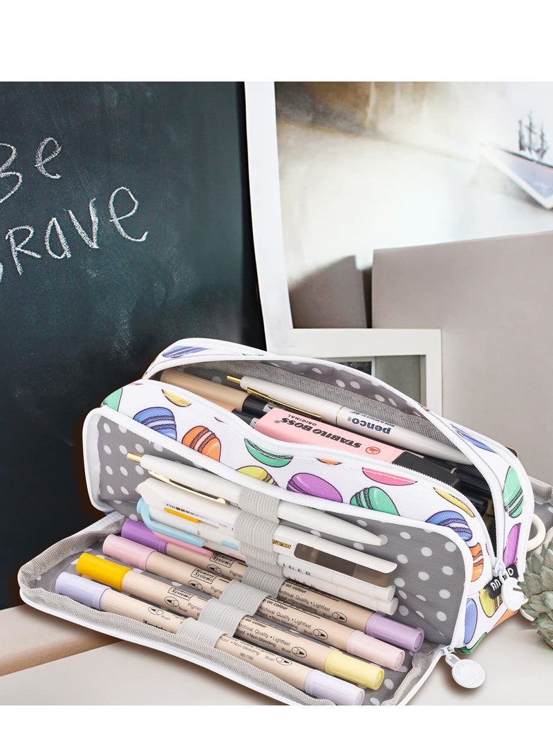 Excefore Large Pencil Canvas Pencil Case, Multi-compartmen Stylish Storage for Students & Professionals Teen Boys Girls School Students(White Macaron) - Image 3