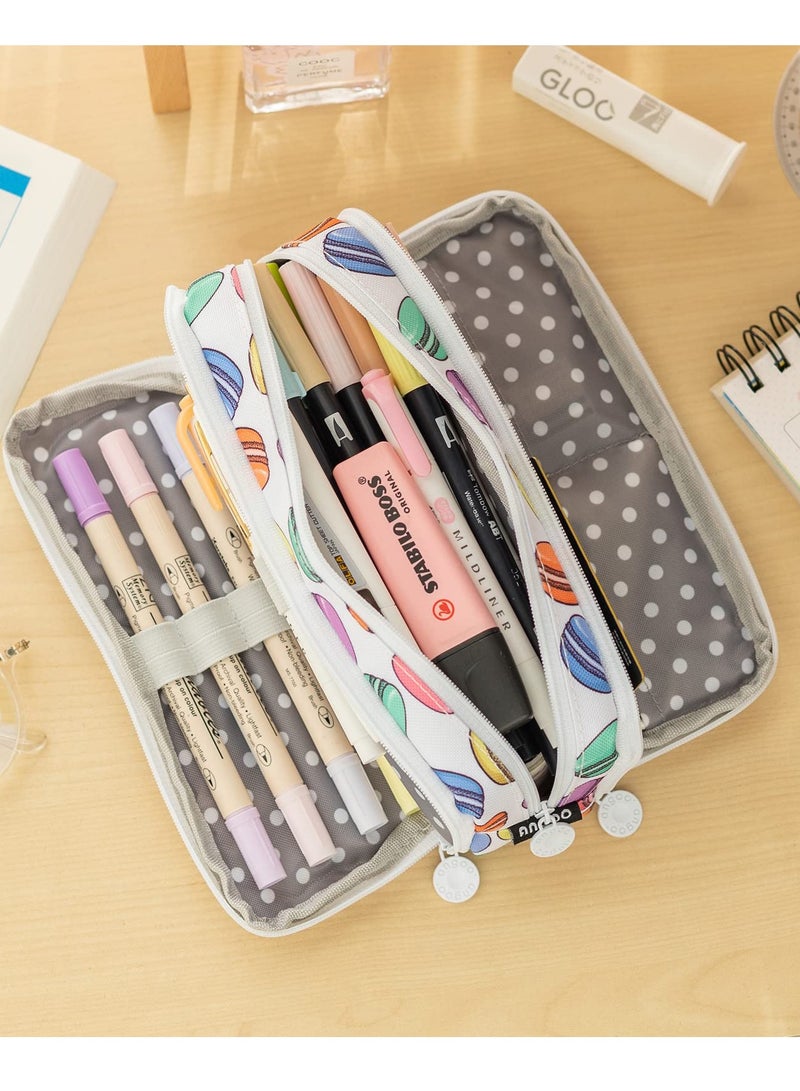 Excefore Large Pencil Canvas Pencil Case, Multi-compartmen Stylish Storage for Students & Professionals Teen Boys Girls School Students(White Macaron) - Image 4