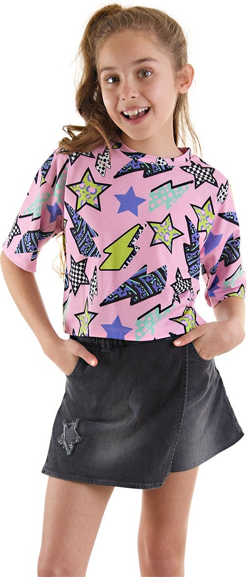 Mshb&G Star and Lightning Girls T-Shirt Denim Shorts Set - Image 1