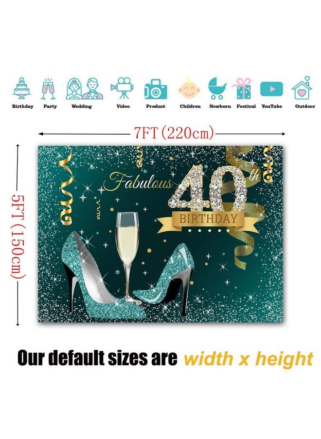 sensfun خلفية عيد ميلاد سعيد الأربعين باللون الأزرق المخضر مقاس 7X5 أقدام مع نقاط فضية فيروزية وكعب عالٍ وخلفية عيد ميلاد الأربعين الرائعة للنساء مع خلفيات ألماس لامعة لعيد الميلاد الأربعين للتصوير الفوتوغرافي - Image 5