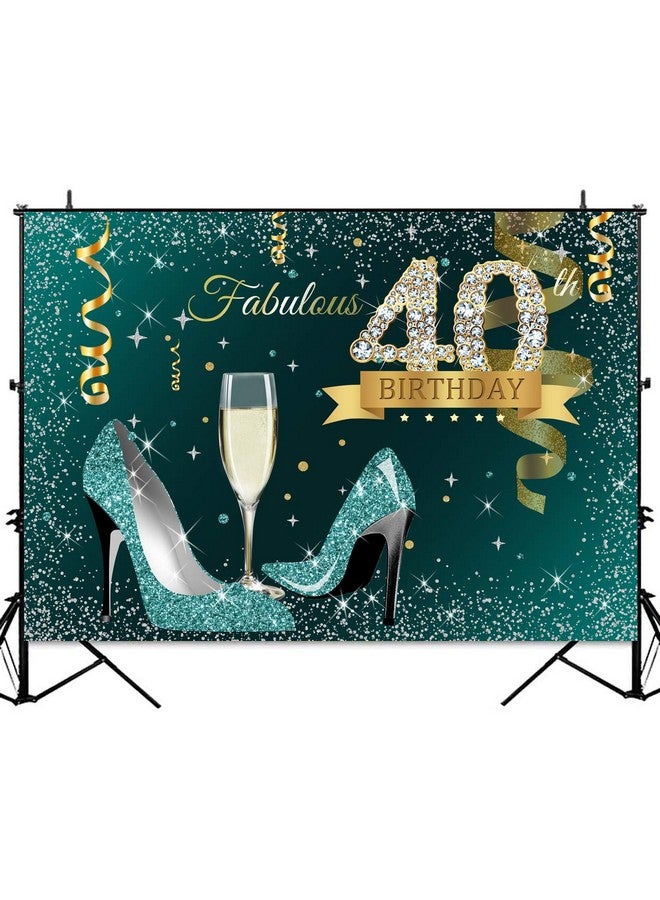 sensfun خلفية عيد ميلاد سعيد الأربعين باللون الأزرق المخضر مقاس 7X5 أقدام مع نقاط فضية فيروزية وكعب عالٍ وخلفية عيد ميلاد الأربعين الرائعة للنساء مع خلفيات ألماس لامعة لعيد الميلاد الأربعين للتصوير الفوتوغرافي - Image 3