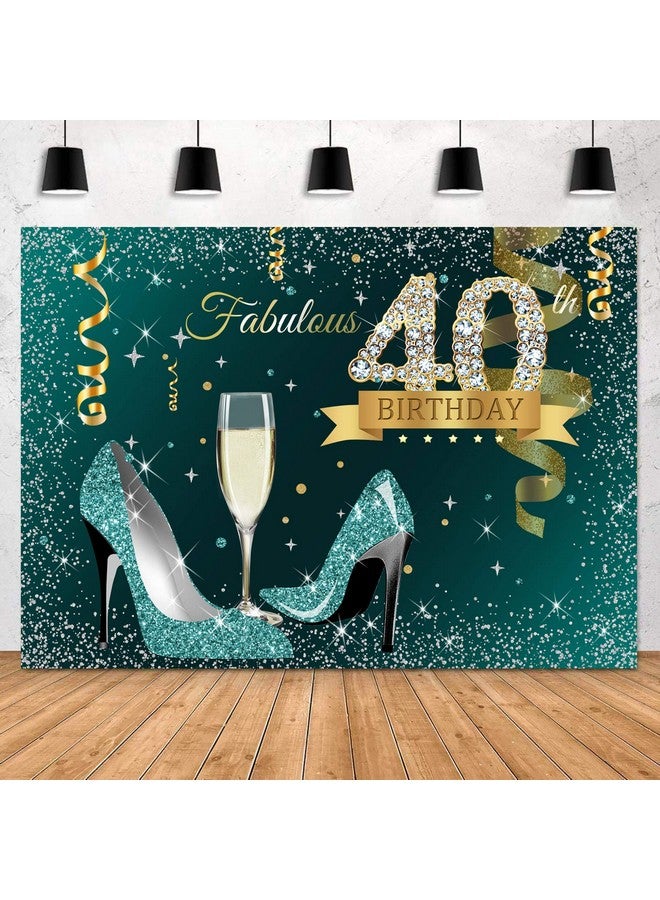 sensfun خلفية عيد ميلاد سعيد الأربعين باللون الأزرق المخضر مقاس 7X5 أقدام مع نقاط فضية فيروزية وكعب عالٍ وخلفية عيد ميلاد الأربعين الرائعة للنساء مع خلفيات ألماس لامعة لعيد الميلاد الأربعين للتصوير الفوتوغرافي - Image 4