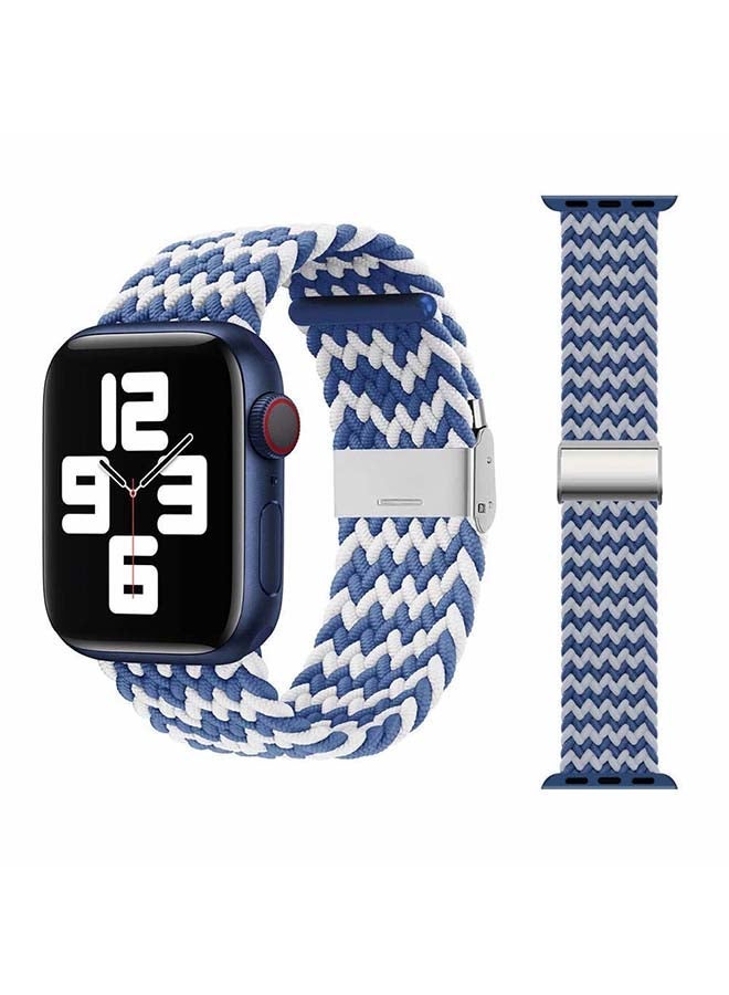 NIBEMINENT Adjustable Braided Solo Loop Band For Apple Watch Series 6/SE/5/4/3/2/1 Blue/White - Image 1