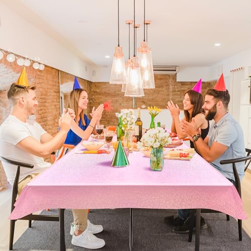 Just Shimmer 2 pcs Pale Pink Holographic Laser Tablecloths Light Pink Shiny Table Covers 40" x 108" Foil Disposable Rectangle Table cloths for Girl Birthday Party Wedding Anniversary Bachelorette Baby Shower Décor - Image 3
