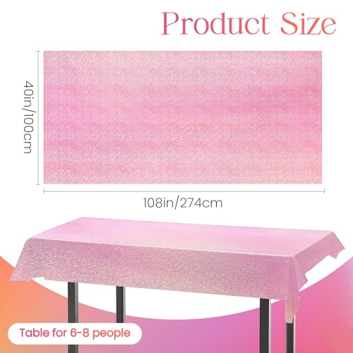 Just Shimmer 2 pcs Pale Pink Holographic Laser Tablecloths Light Pink Shiny Table Covers 40" x 108" Foil Disposable Rectangle Table cloths for Girl Birthday Party Wedding Anniversary Bachelorette Baby Shower Décor - Image 2