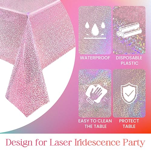 Just Shimmer 2 pcs Pale Pink Holographic Laser Tablecloths Light Pink Shiny Table Covers 40" x 108" Foil Disposable Rectangle Table cloths for Girl Birthday Party Wedding Anniversary Bachelorette Baby Shower Décor - Image 5