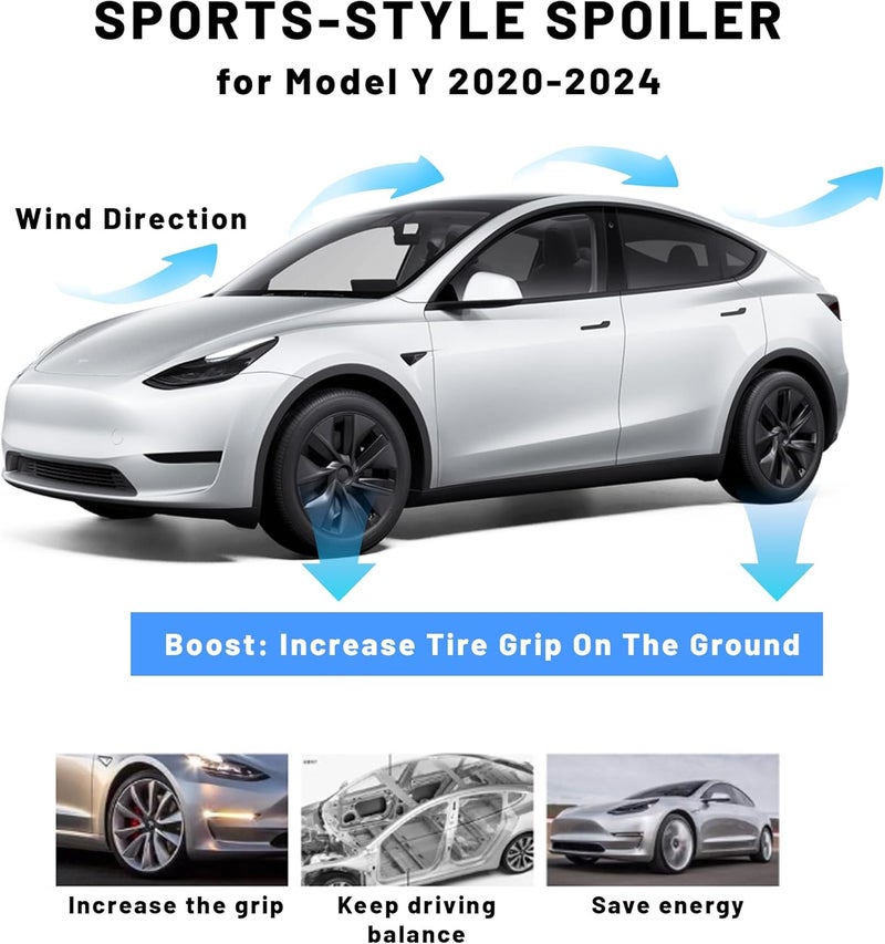 Arcoche Fit Tesla Model Y Spoiler Wing Performance Rear Trunk Lip Tail Lid (Glossy Black) 2020-2023 - Image 2