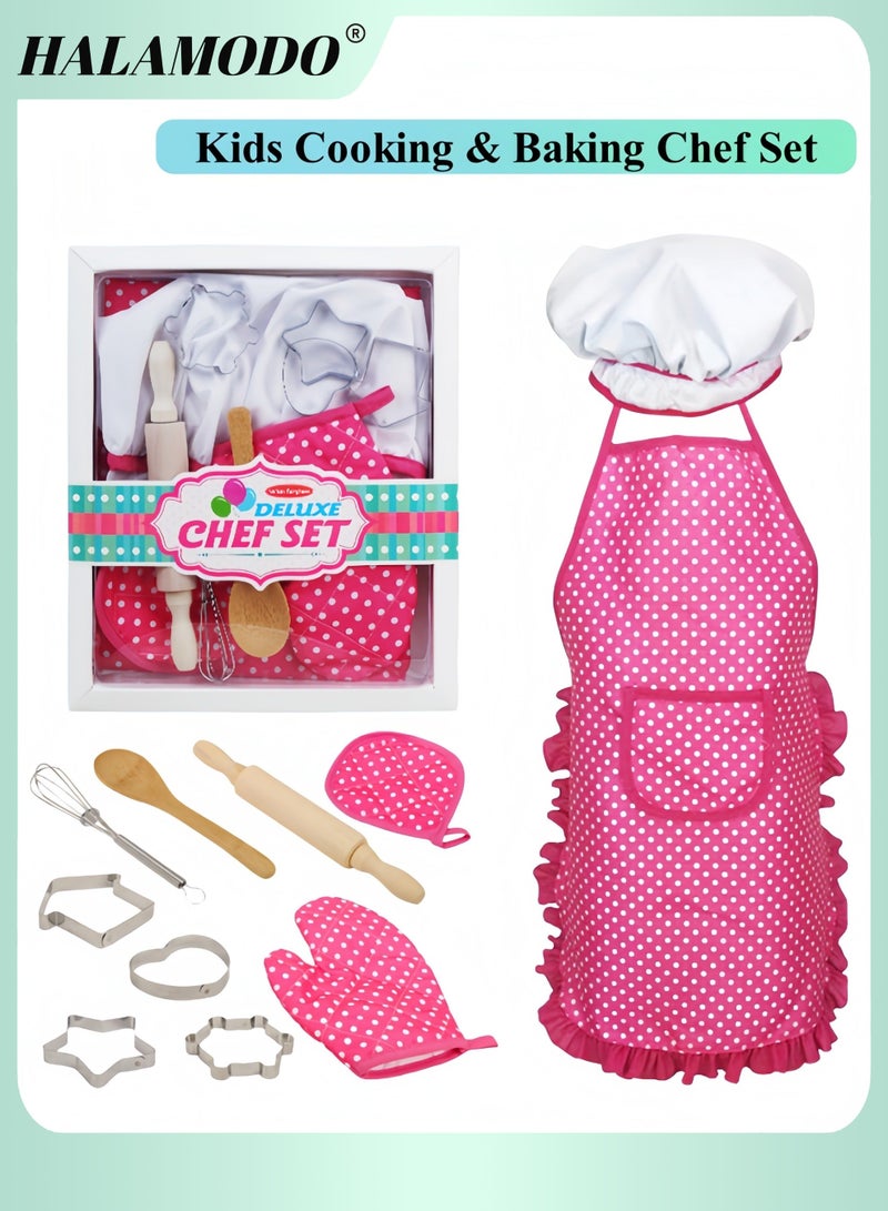 HALAMODO Kids Cooking and Baking Chef Set Complete Cooking Sets Toddler Dress Up and Pretend Play Dress Up Clothes Kids Kitchen Toys for Girls 3-5 Years Old  - Image 1