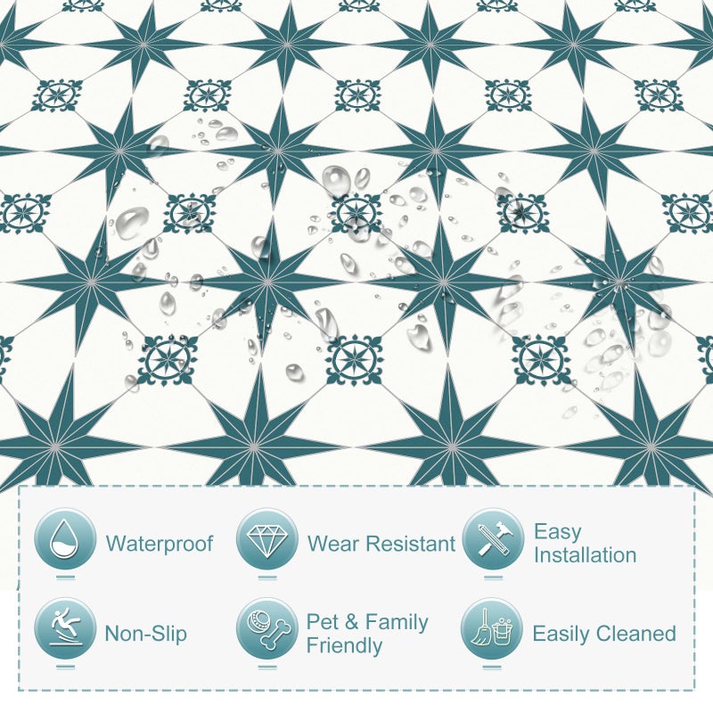 MORCART 7.87" x 7.87" Peel and Stick Floor Tile, 20 PCS Self-Adhesive DIY Vinyl Flooring for Renters, Removable and Waterproof Tile Sticker for Bathroom, Kitchen, Staircase (Blue Spruce Star) - Image 3