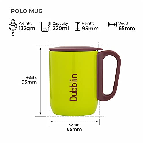 DUBBLIN Polo Stainless Steel Unbreakable Tea Coffee Mug Double Wall with Handle and Lid, Wide Mouth Mug Keeps Beverages Hot & Cold 270 ML Parrot Green - Image 3