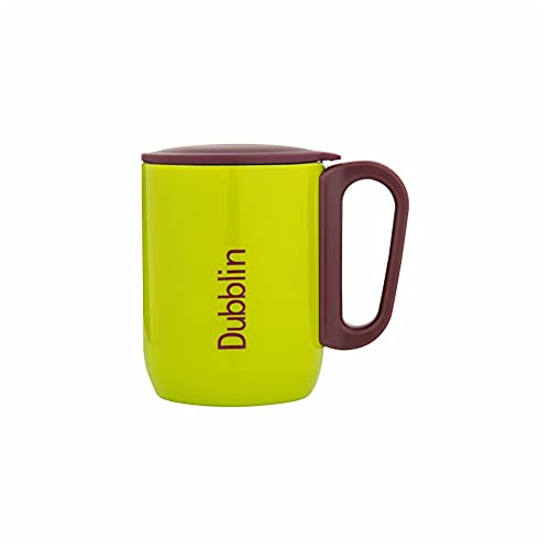 DUBBLIN Polo Stainless Steel Unbreakable Tea Coffee Mug Double Wall with Handle and Lid, Wide Mouth Mug Keeps Beverages Hot & Cold 270 ML Parrot Green - Image 1