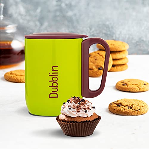 DUBBLIN Polo Stainless Steel Unbreakable Tea Coffee Mug Double Wall with Handle and Lid, Wide Mouth Mug Keeps Beverages Hot & Cold 270 ML Parrot Green - Image 5