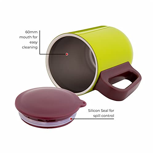 DUBBLIN Polo Stainless Steel Unbreakable Tea Coffee Mug Double Wall with Handle and Lid, Wide Mouth Mug Keeps Beverages Hot & Cold 270 ML Parrot Green - Image 4