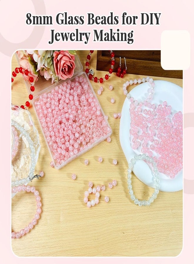 PAMIR TONG 400pcs 8mm Round Glass Beads for Bracelet Pretty Smooth Loose Beads for Necklace-Earring-Jewelry Making and DIY Crafts (Crackle Pink) - Image 2