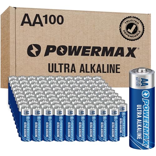 Powermax 100-Count Double AA Batteries, Ultra Long Lasting Alkaline Battery for Home and Office, 10-Year Shelf Life, Reclosable Packaging - Image 1