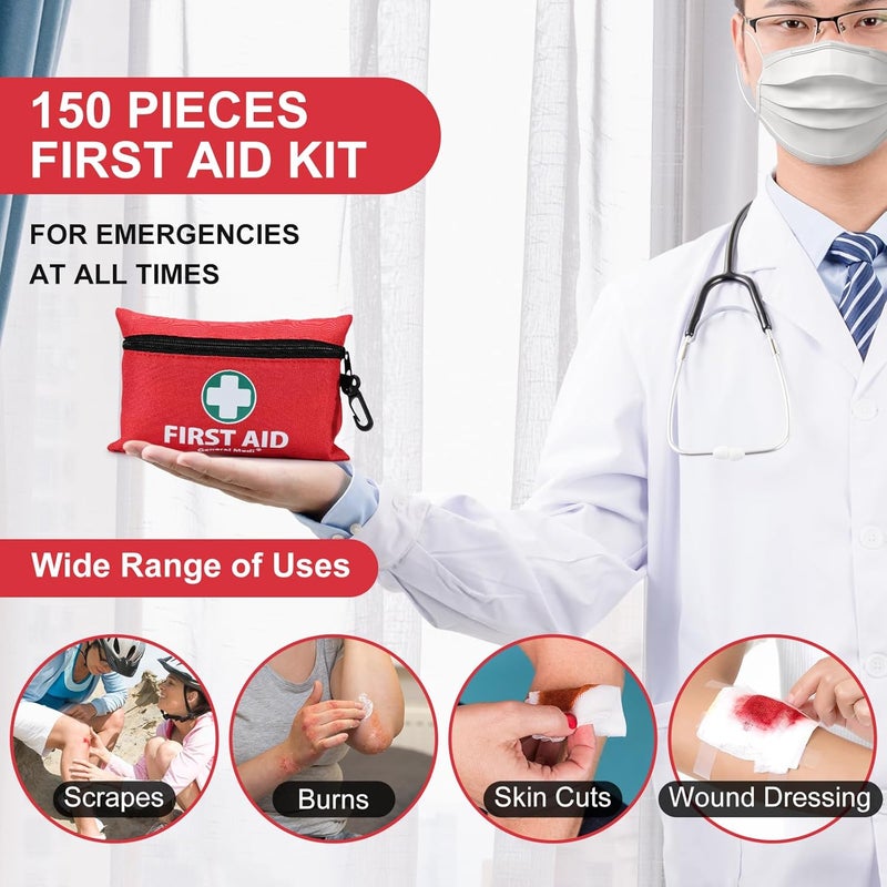 General Medi Mini First Aid Kit 150 Piece Small First Aid Kit  Includes Emergency Foil Blanket Scissors for Travel Home Office Vehicle Camping Workplace  Outdoor Red - Image 4