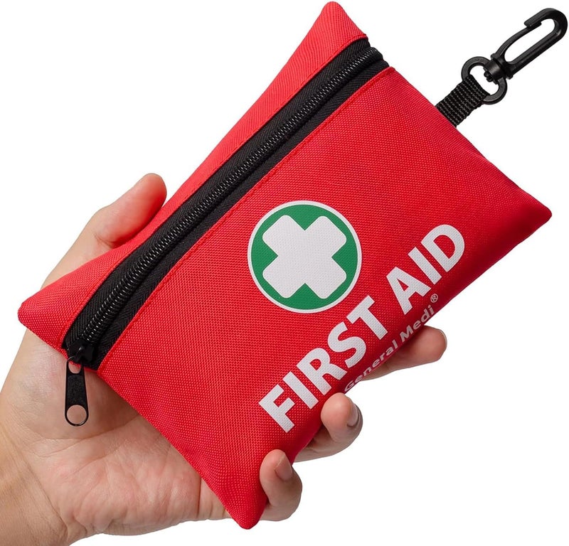 General Medi Mini First Aid Kit 150 Piece Small First Aid Kit  Includes Emergency Foil Blanket Scissors for Travel Home Office Vehicle Camping Workplace  Outdoor Red - Image 1