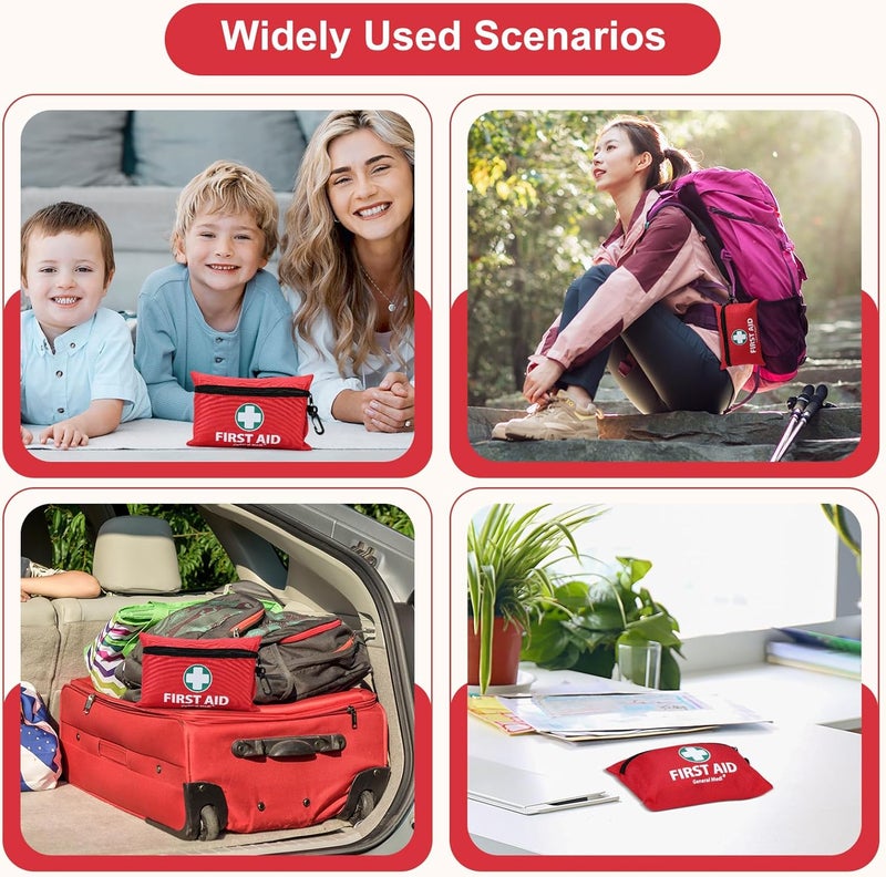 General Medi Mini First Aid Kit 150 Piece Small First Aid Kit  Includes Emergency Foil Blanket Scissors for Travel Home Office Vehicle Camping Workplace  Outdoor Red - Image 5