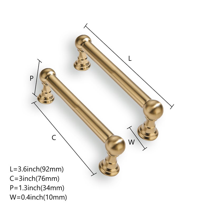 CABDM 10 Pack 3 Inch Solid Kitchen Cabinet Handles Brushed Brass Heavy Duty Cabinet Pulls Satin Brass Drawer Pulls Cabinet Hardware Kitchen Handles for Cabinets Cupboard Handles - Image 2