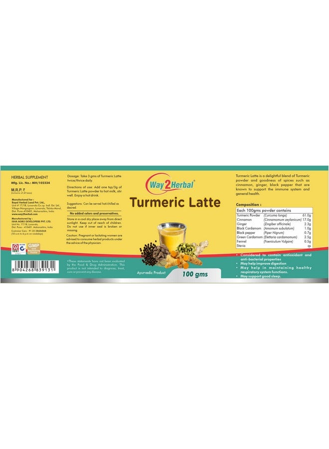 Way2Herbal Turmeric Latte/Haldi Milk Powder | Golden Turmeric Latte Mix - 100 gms - Pack of 5 - Image 2